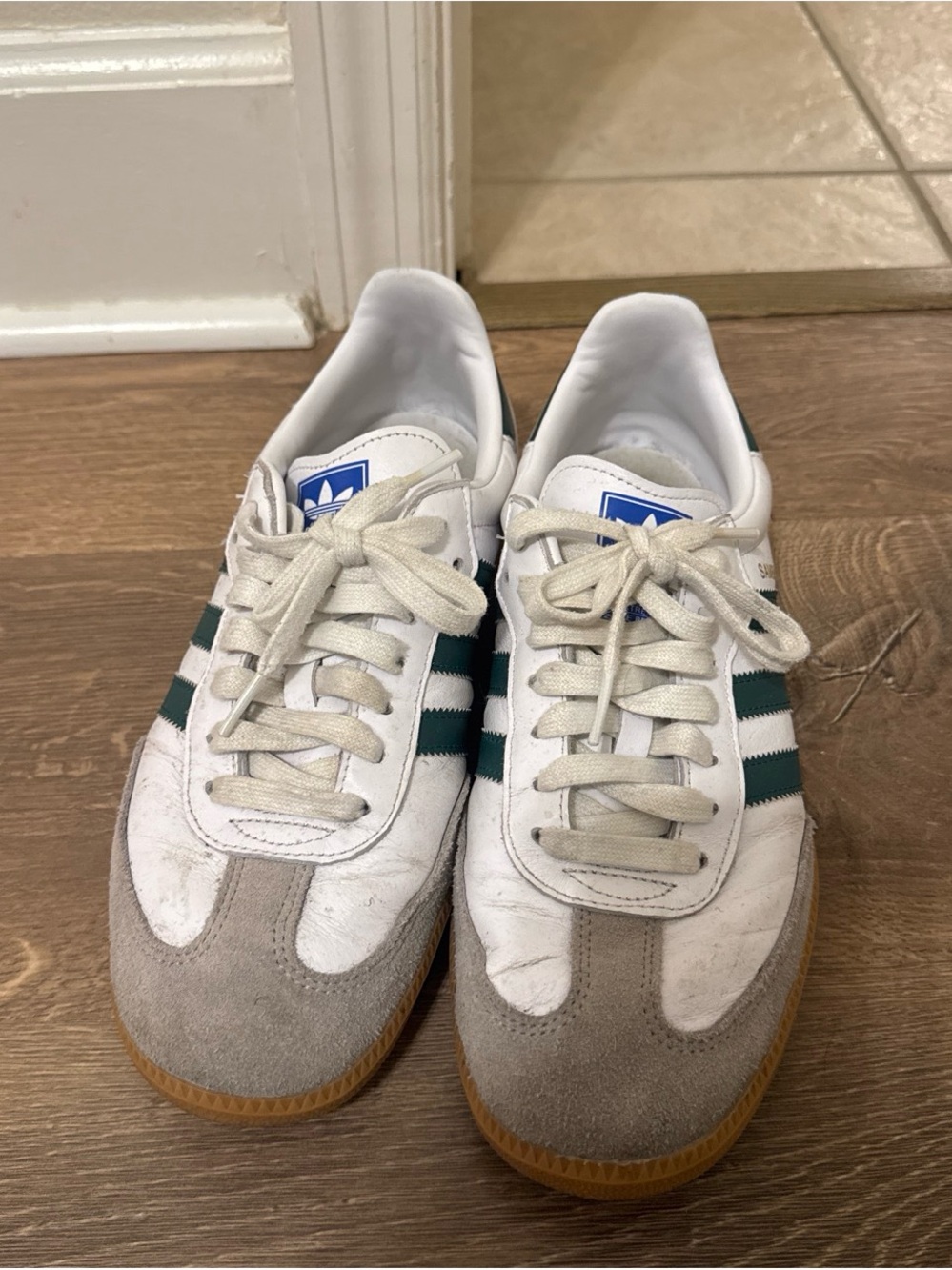 adidas Men’s White Sneakers with Dark Green Stripes